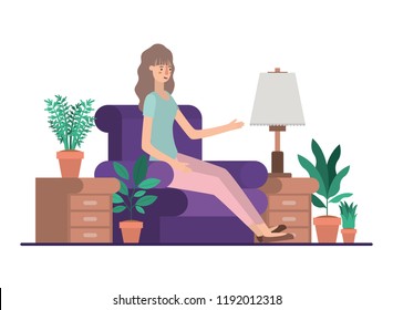young woman in the livingroom avatar character
