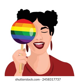 A young woman with lollipop for happy pride month.