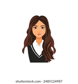 Young Woman with Long Brown Hair in Uniformю Vector illustration design.