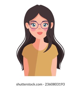 young woman long hair with glasses isolated icon