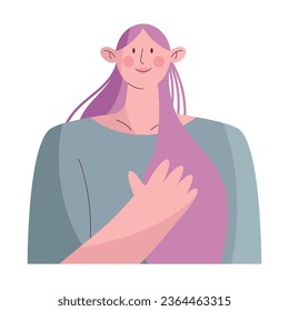 young woman long hair of purple color vector isolated