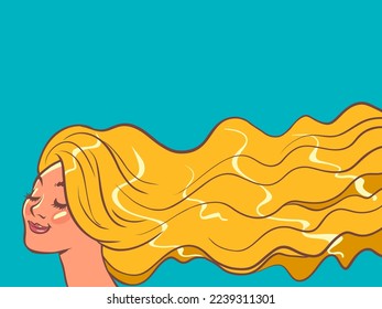 young woman with long yellow redheads hair, young beautiful girl, wind