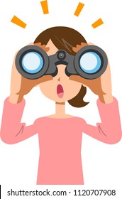 
A young woman looking into the binoculars and noticing something