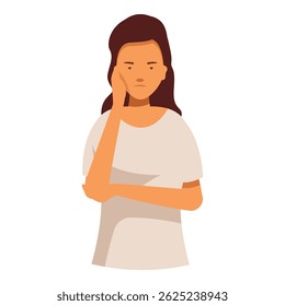 Young woman looking sad and discouraged, holding her face in her hand