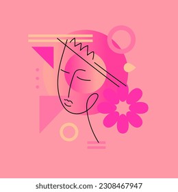 A young woman looks in front of her. Vector illustration. A pretty sweet girl.