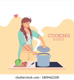 young woman in love in cooking classes vector illustration design
