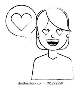 young woman with love heart in speech bubble