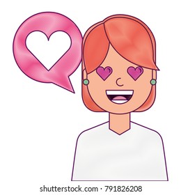 young woman with love heart in speech bubble