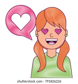 young woman with love heart in speech bubble