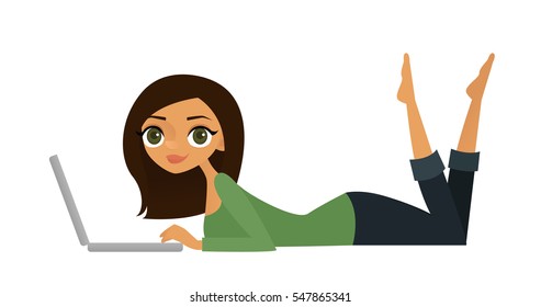 Young woman lying down while using a laptop computer