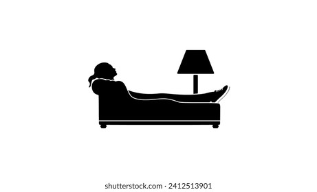 young woman lying on sofa, psychoanalysis, black isolated silhouette