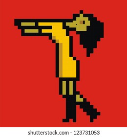 Young woman made ??of pixels sleepwalking