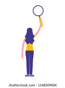 young woman with magnifying glass character