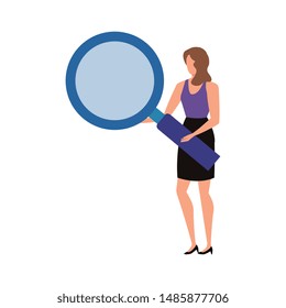 young woman with magnifying glass character