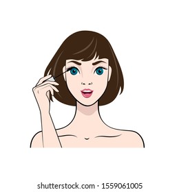 Young Woman Makes Up. Cosmetic. Beauty, Makeup. Healthy. Vector illustration in cartoon style