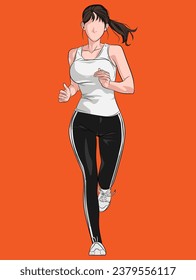 Young woman making her run workout isolated vector illustration