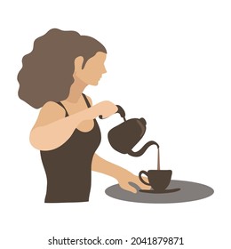 Young Woman Making Morning Tea Illustration