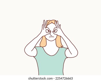 Young woman making a pair of glasses with her hands simple korean style illustration