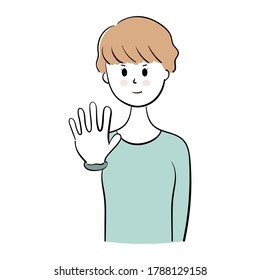 Young woman making stop gesture, vector illustration