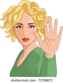 Young woman making stop gesture