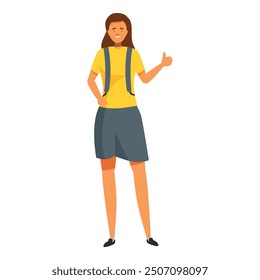 Young woman is making a thumb up gesture, expressing positivity and agreement