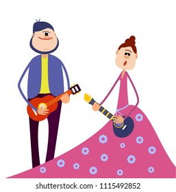 Young woman and man playing guitar