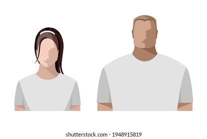 A young woman and a man in white T-shirts, color portraits in a flat style, badges, icons, avatars. Vector isolated illustration
