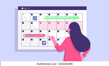 A young woman marks the date of menstruation in the online calendar. An app for tracking your menstrual cycle and birth control. Gynecology, ovulation, female health, hygiene protection, critical days