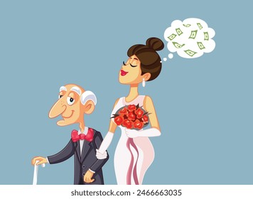 
young Woman Marrying Older man for Money Vector Cartoon
Gold digger wife going to the wedding with financial gain in mind
