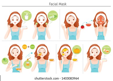 Young Woman Mask Her Face With Natural Facial Mask, Yogurt And Fruits, Nourishing, Beauty, Fashion, Hairstyle, Scalp