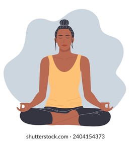 young woman meditate in lotus pose vector illustration
