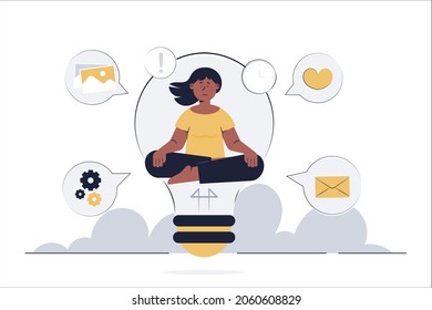 A young woman meditating to come up with new ideas for managing her responsibilities. 
