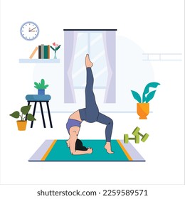 Young woman meditating doing yoga pose in the indoor background, Concept illustration for yoga, meditation, relax, recreation, healthy lifestyle.