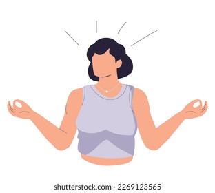 Young woman meditating, doing yoga. Meditation practice. Concept of zen, harmony, yoga, meditation, relax, recreation, healthy lifestyle. Cartoon flat vector people character illustration