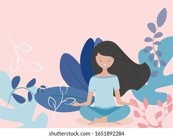 Young woman meditating vector. Relax concept illustration.