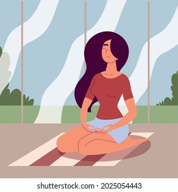 young woman in meditation class