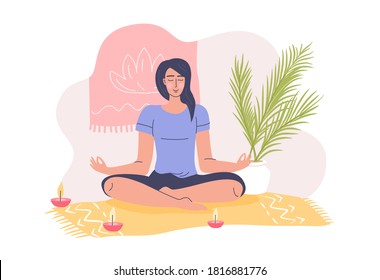 Young woman meditation vector illustration