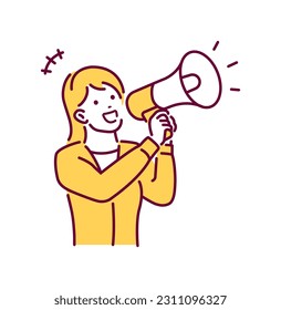 Young woman with megaphone ( woman announcing ) vector illustration
