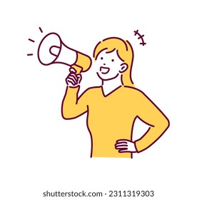 Young woman with megaphone ( woman announcing ) vector illustration