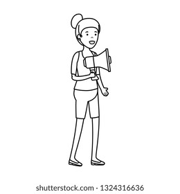 young woman with megaphone character