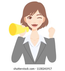 young woman with megaphone flat style avatar