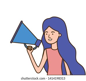 young woman with megaphone in the hand