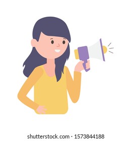 young woman with megaphone marketing concept vector illustration