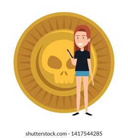 young woman with mexican coin