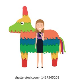 young woman with mexican pinata