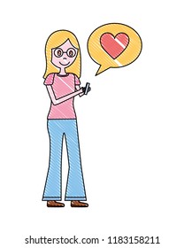 young woman with mobile chatting love
