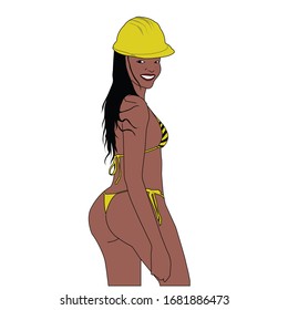 Young Woman Model Construction Site Helmet