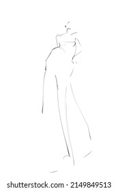 Young woman model in evening dress. Fashion illustration, sketch. Vector