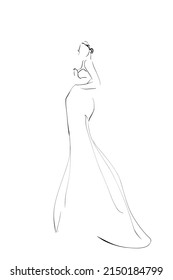 Young woman model in evening dress. Fashion illustration, sketch. Vector