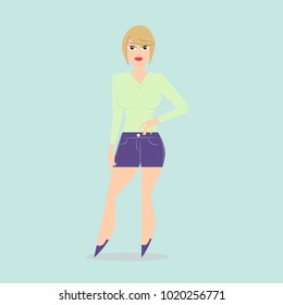Young woman in modern clothes. Design element for poster, banner or concept brochure. Abstract image in a flat design. Vector illustration isolated on light background
